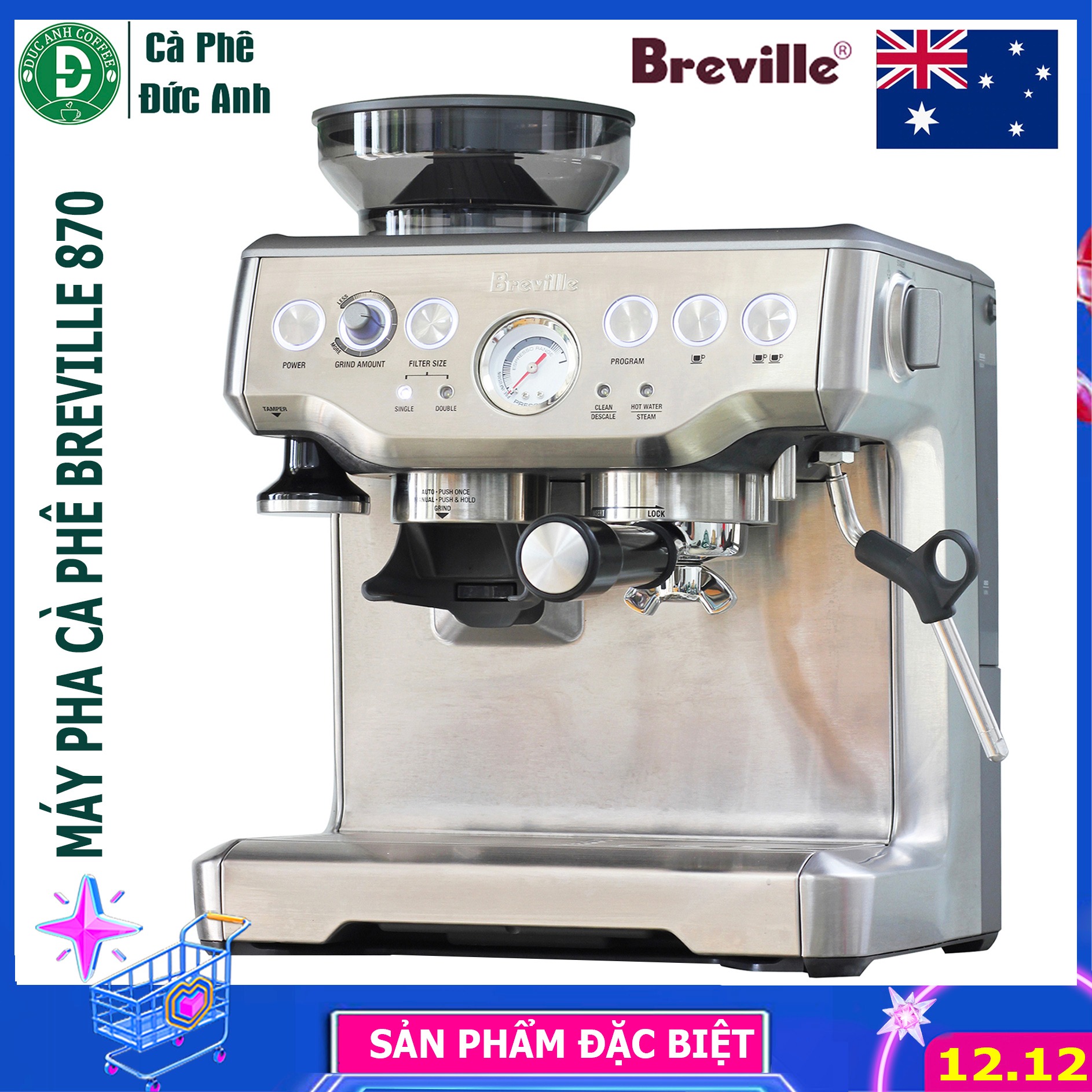 [CÓ SẴN HÀNG ] Máy pha cà phê Breville 870 chuẩn Espresso hàng nhập ÚC mới - sản phẩm được mua nhiều cho phân khúc quán văn phòng vừa - dòng máy pha được nhiều người chuộng và bền bỉ cao
