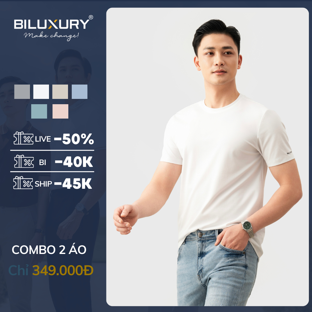 Áo Phông Nam 8APKB403 Biluxury Thời Trang Nam, Áo Thun Trơn Cotton Co Giãn 4 Chiều