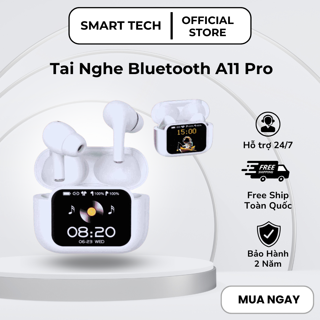 Tai Nghe Bluetooth A11 Pro Ultimate  A15 Pro- Tai Nghe Màn Hình Cảm Ứng Rộng- Chống Ồn ANC ENC- Micro Tích Hợp- Bass Cực Căng- Pin 6 Giờ- Full 28 Chức Năng- Bản Nâng Cấp A9 Pro.  BH 2 Năm 