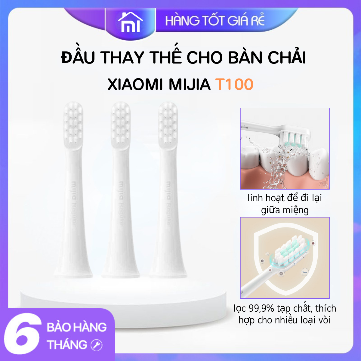 Set 3 đầu bàn chải thay thế cho bàn chải điện Xiaomi Mijia T100 - Mijia