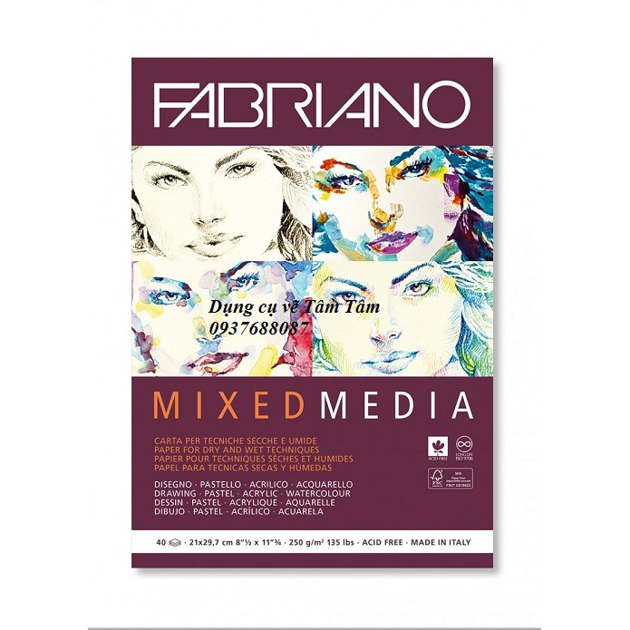 Sổ vẽ đa năng Fabriano Mix Media 250gsm 40 sheets, Mix Media Fabriano-Dụng cụ vẽ Tâm Tâm