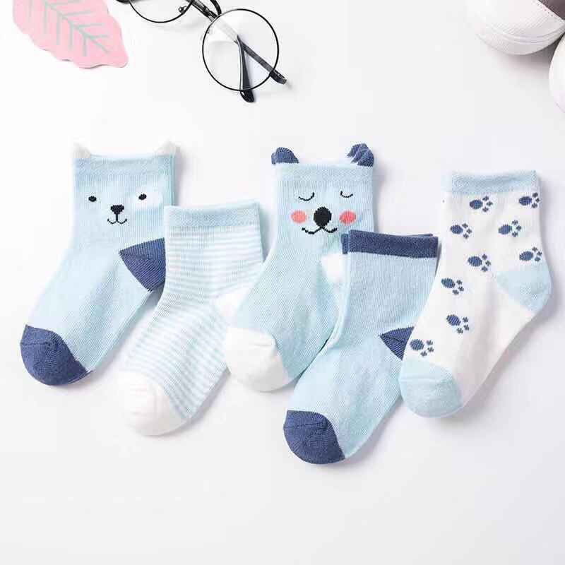 Set 5 đôi tất cho bé, combo 5 đôi vớ trẻ em dày dặn giữ ấm chân, chất liệu cotton co giãn thoải mái, họa tiết hình thú ngộ nghĩnh dễ thương SM02