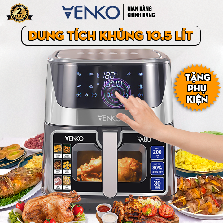 [ Bảo Hành Chính Hãng 2 Năm ] Nồi chiên không dầu Venko Dung Tích 10.5 Lít - Công Suất 1800W - Hàng Nhập Khẩu - Nồi Chiên Cả Con Gà - Bếp Chiên Không Dầu - Air Fryer - Nồi Chiên Cỡ Đại