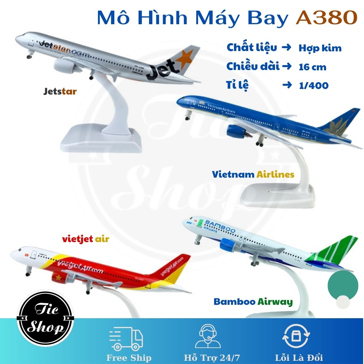 Mô hình máy bay a380 việt nam kim loại hợp kim 16cm