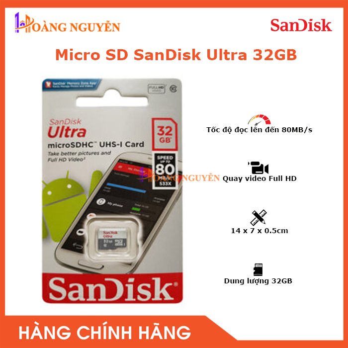 [HCM][NHÀ PHÂN PHỐI] Thẻ Nhớ Micro SD SanDisk 32GB Class 10 Dùng Cho Camera - Công Nghệ Hoàng Nguyễn