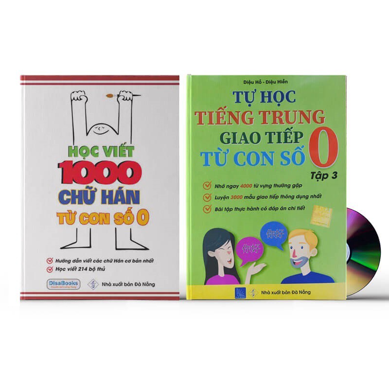 Sách - combo: học viết 1000 chữ hán từ con số 0 + tự học tiếng trung giao tiếp từ con số 0 tập 3+ dvd tài liệu