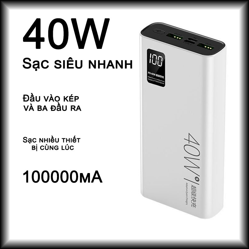 Sạc Dự Phòng 40W 100000mAh Sạc Siêu Nhanh Vooc Flash Sạc HUAWEI Qc3.0 PD22.5W Sạc Điện Di Động