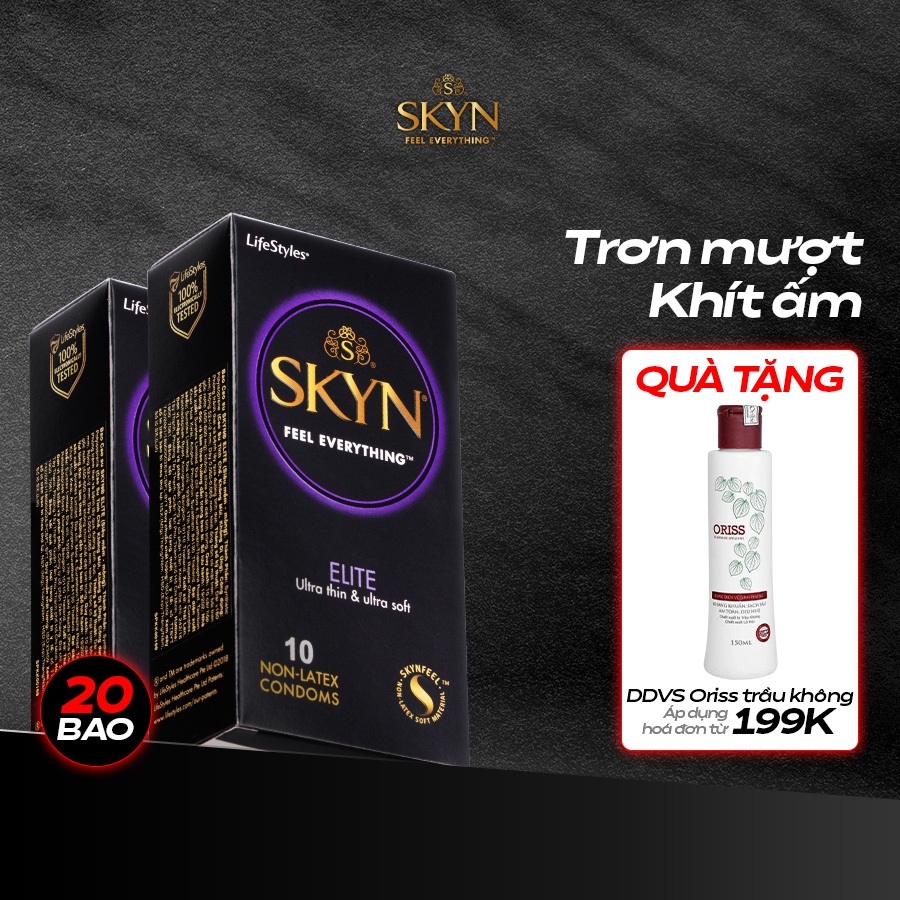 Combo 2 Bao cao su LifeStyles SKYN Elite Non-latex siêu mỏng siêu mềm không mùi cao su 10 bao