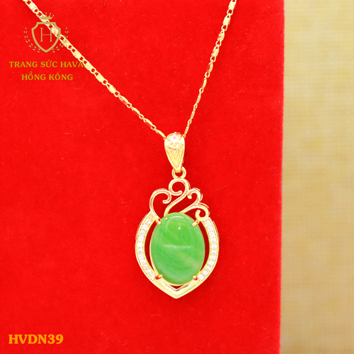 Dây Chuyền Nữ, Vòng Cổ Nữ Mặt Đính Đá (Màu Xanh), Titan Xi Mạ Vàng Thật 10k, 18k, 24k Cao Cấp (Không Bị Đen) - Trang Sức Hava Hong Kong Phong Cách Thời Trang