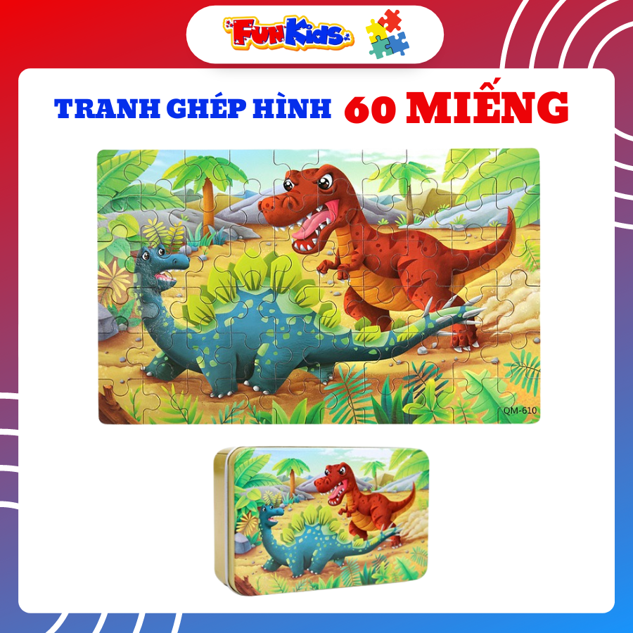 Đồ chơi thông minh trẻ em tranh ghép hình 60 miếng hộp sắt phát triển tư duy logic cho bé từ 4 tuổi trở lên