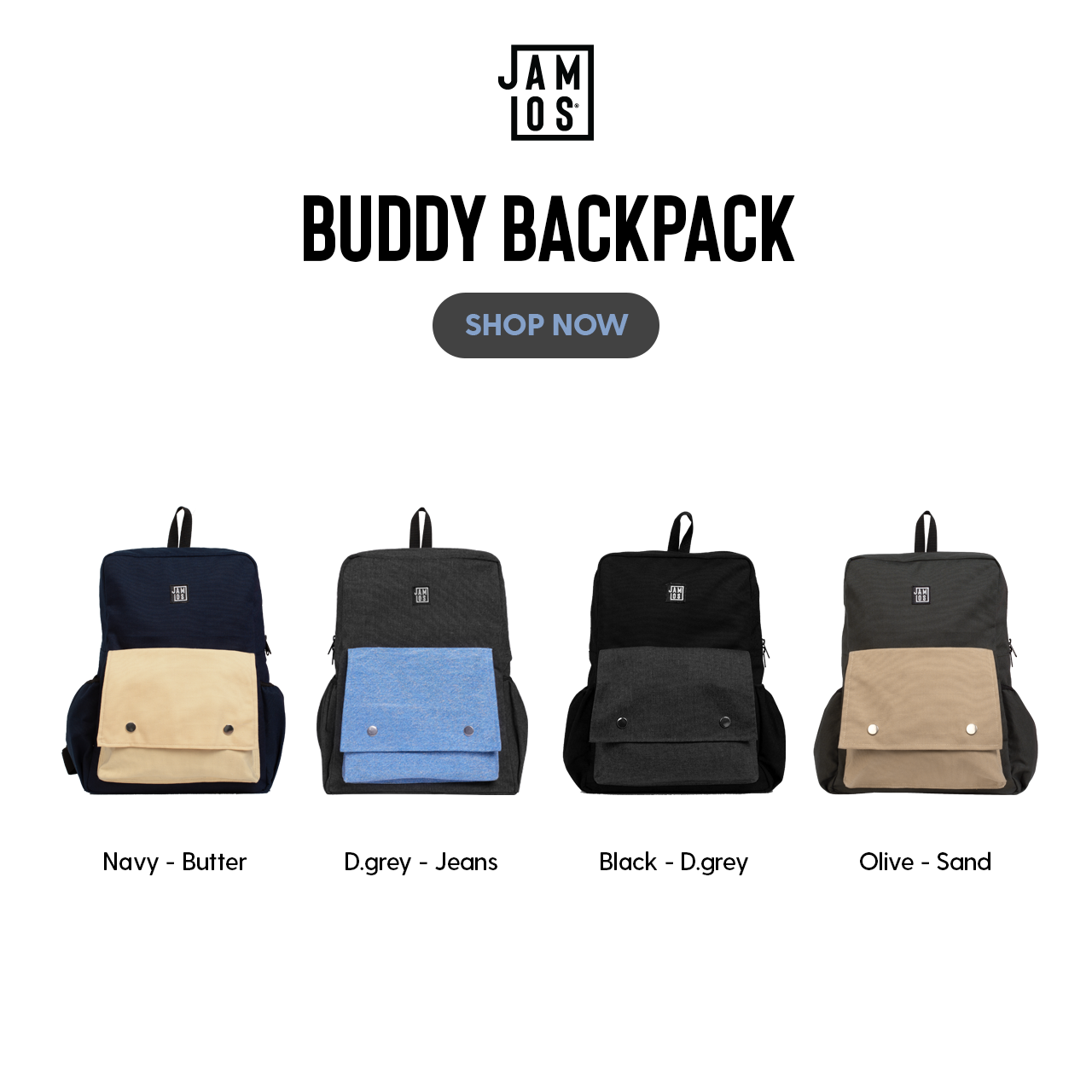 Jamlos Buddy Backpack - Balo thời trang vải canvas nhiều ngăn đi học đi làm vừa laptop15inch