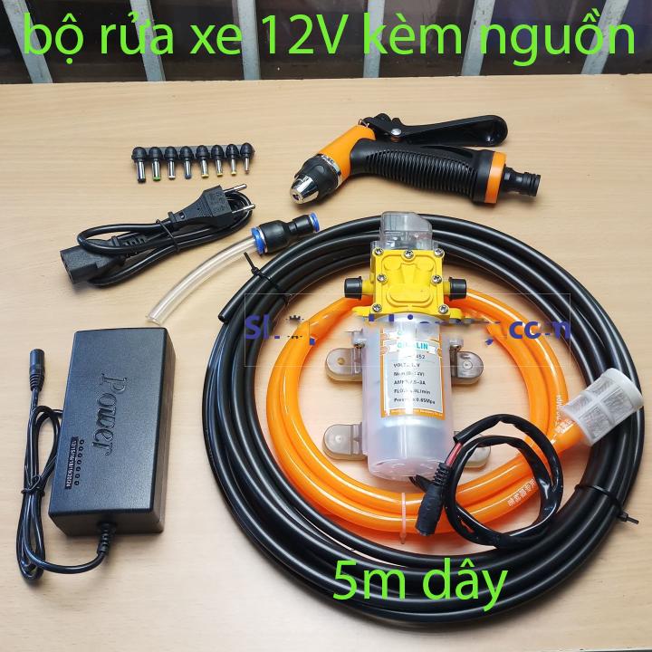 Bộ máy rửa xe tăng áp 12v - sử dụng điện nhà