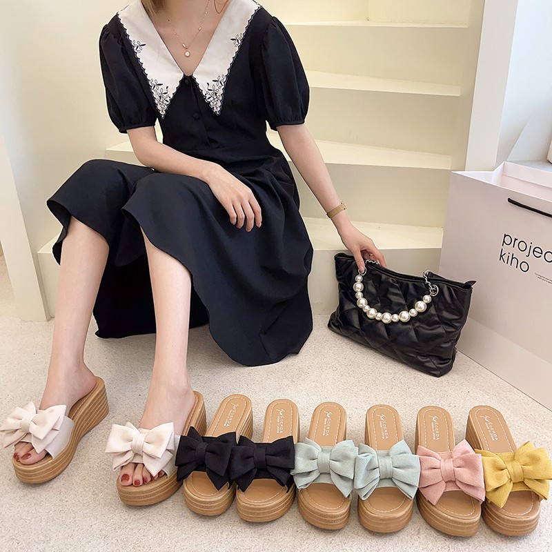 Dép đế xuồng nữ dễ thương, dép đế cao nơ đẹp, dép xuồng nữ giá rẻ 5.0