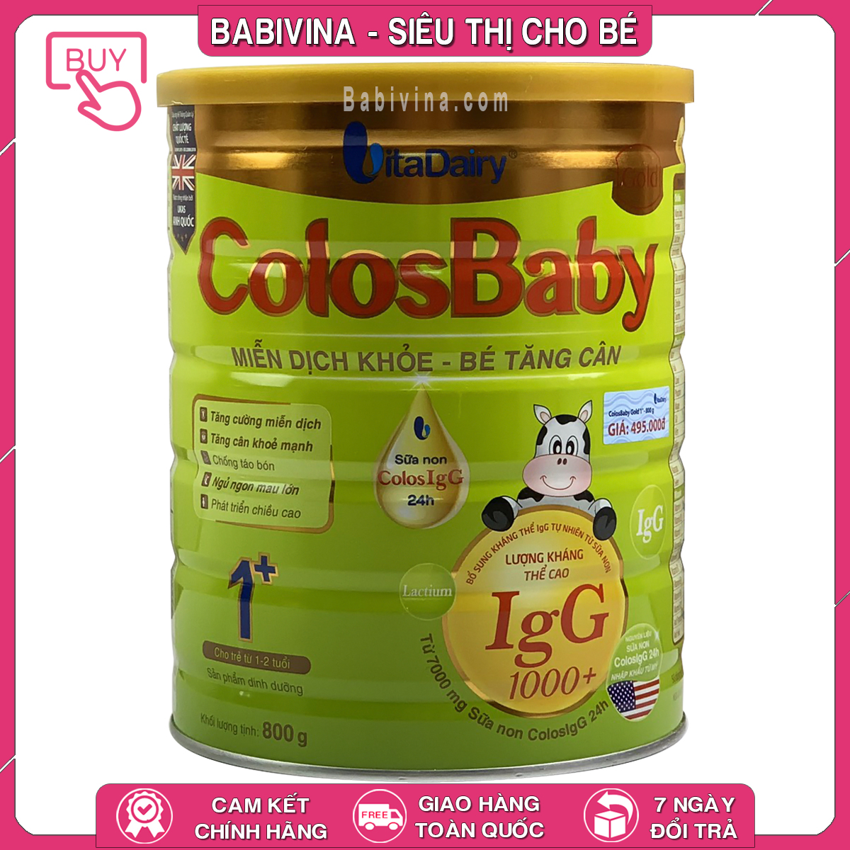 [CHÍNH HÃNG] Sữa Non Colosbaby Gold 1+ 1000lgG 800g | Dành Cho Trẻ Từ 1-2 Tuổi | Babivina