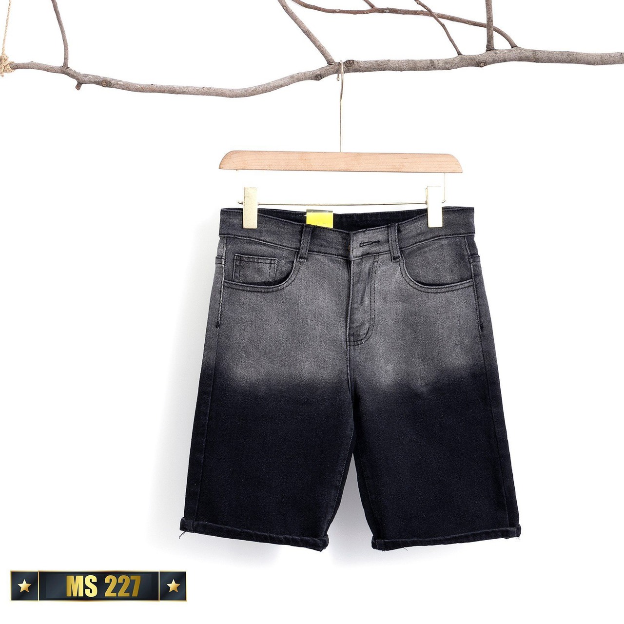 Quần short jean nam xám loang đen trơn cao cấp - Chất liệu denim  dày dặn co giãn thoải mái-  HUY STORE88 E003