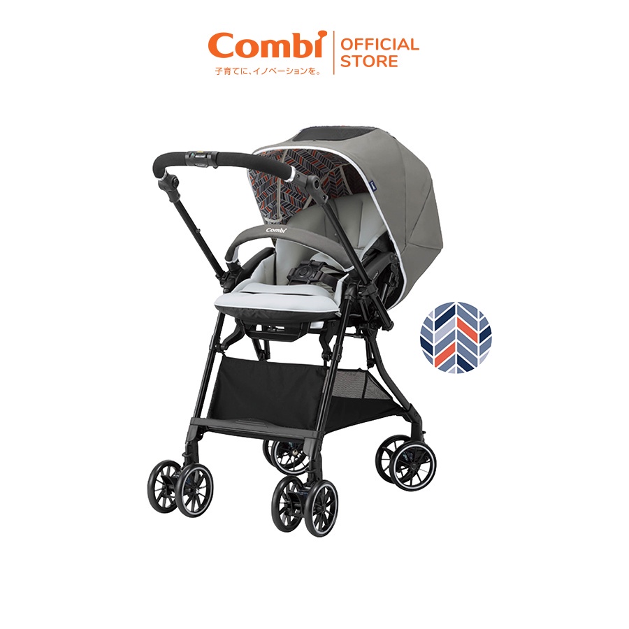 Xe đẩy Combi Sugocal Compact 4 bánh quay tự động màu ghi
