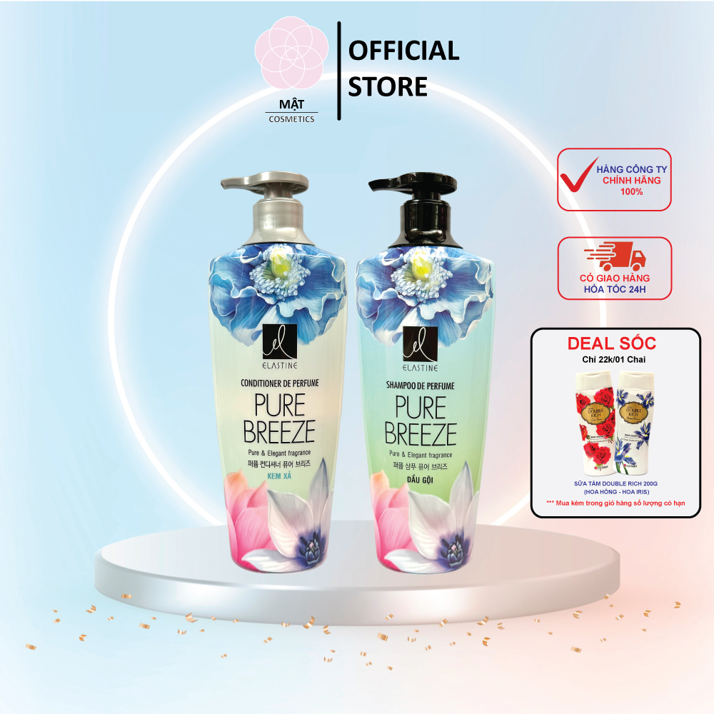 Combo Dầu Gội và Kem Xả nước hoa Elastine Pure Breeze 600ml