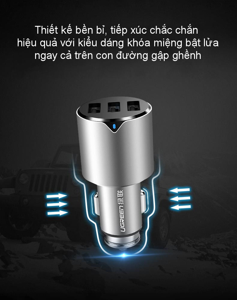 Sạc điện thoại hỗ trợ 3 cổng USB 2.0 trên xe hơi, dòng tối đa 2.4A UGREEN CD165 40733 Sạc điện thoại hỗ trợ 3 cổng USB 2.0 trên xe hơi, dòng tối đa 2.4A UGREEN CD165 40733