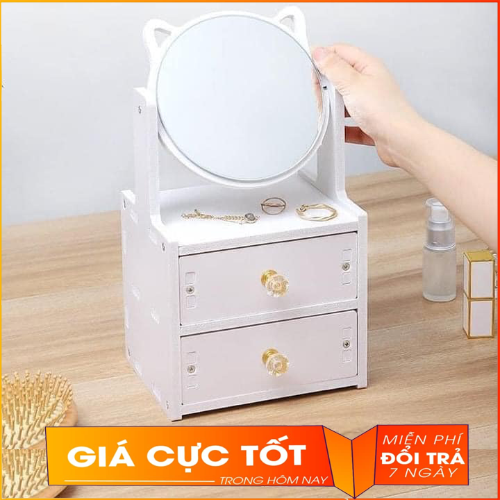 Kệ Mỹ Phẩm Cao Cấp-Kệ Đựng Mỹ Phẩm Siêu Bền, Khay Đựng Mỹ Phẩm Tiện Dụng -Kệ đựng mỹ phẩm 2 ngăn kéo, tủ đựng mỹ phẩm bằng gỗ sang trọng