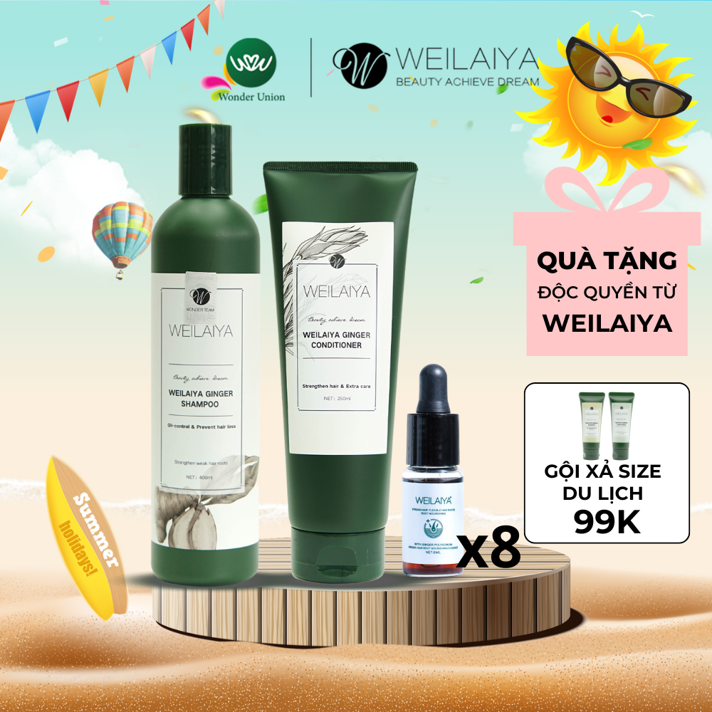 Bộ sản phẩm dầu gội, dầu xả thảo dược chăm sóc tóc gừng trắng và Tinh dầu dưỡng tóc Weilaiya giúp ngăn rụng và kích thích mọc tóc dành cho da dầu