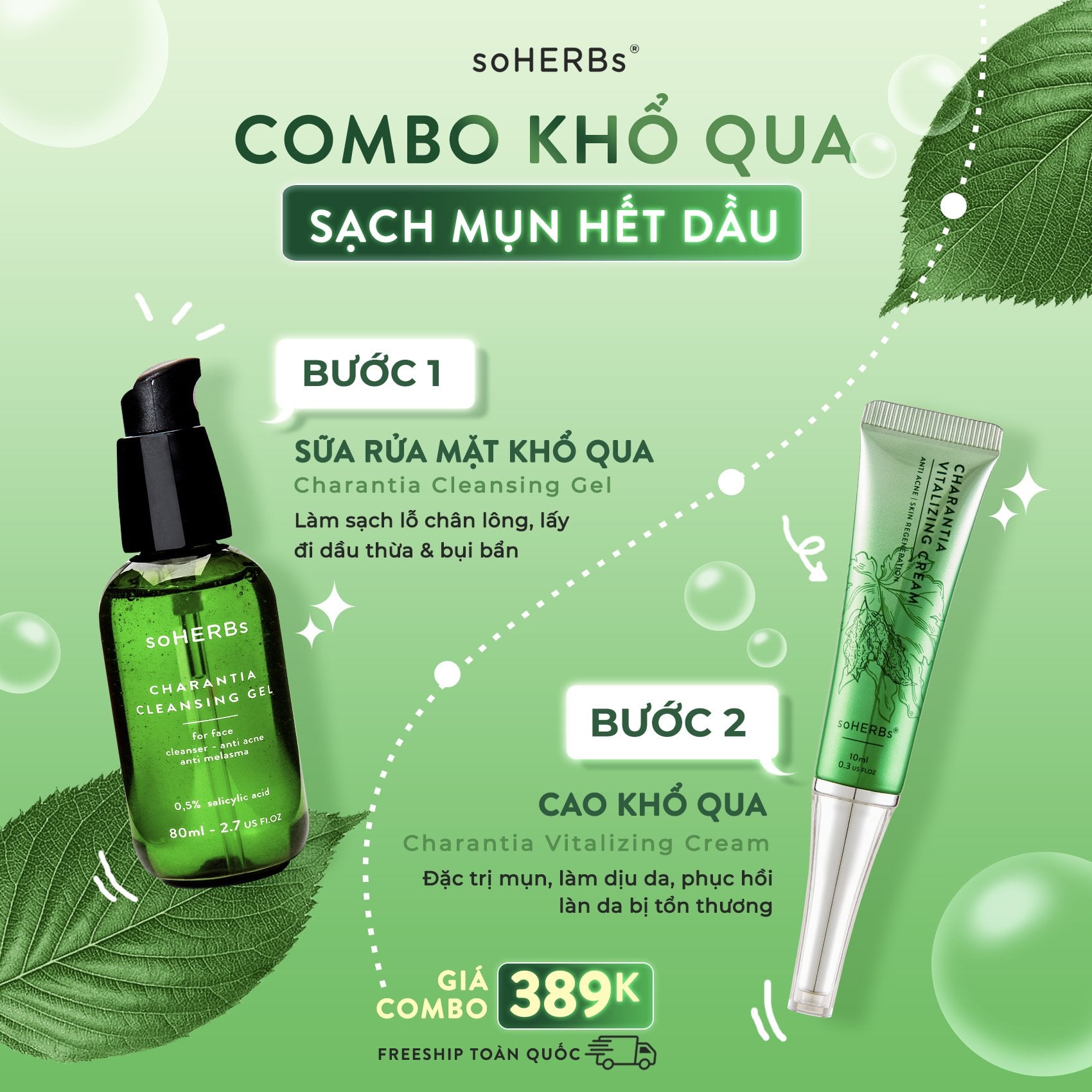 [HCM]Combo SỮA RỬA MẶT_ CAO KHỔ QUA SOHERBS SIÊU RẺ