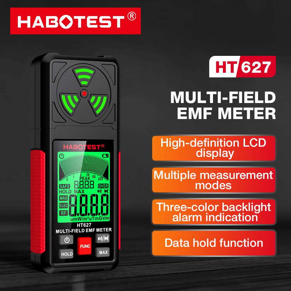 HABOTEST Smart Portable EMF Meter Handheld Digital Electromagnetic Radiation Detector Magnetic Field Tester HT627