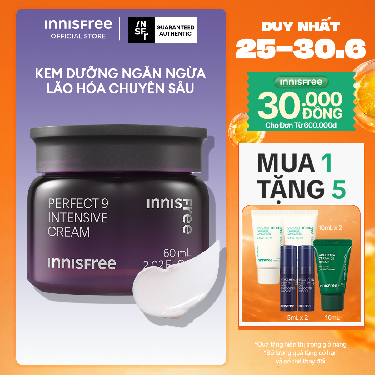 Kem dưỡng ngăn ngừa lão hóa chuyên sâu INNISFREE Perfect 9 Intensive Cream 60ml