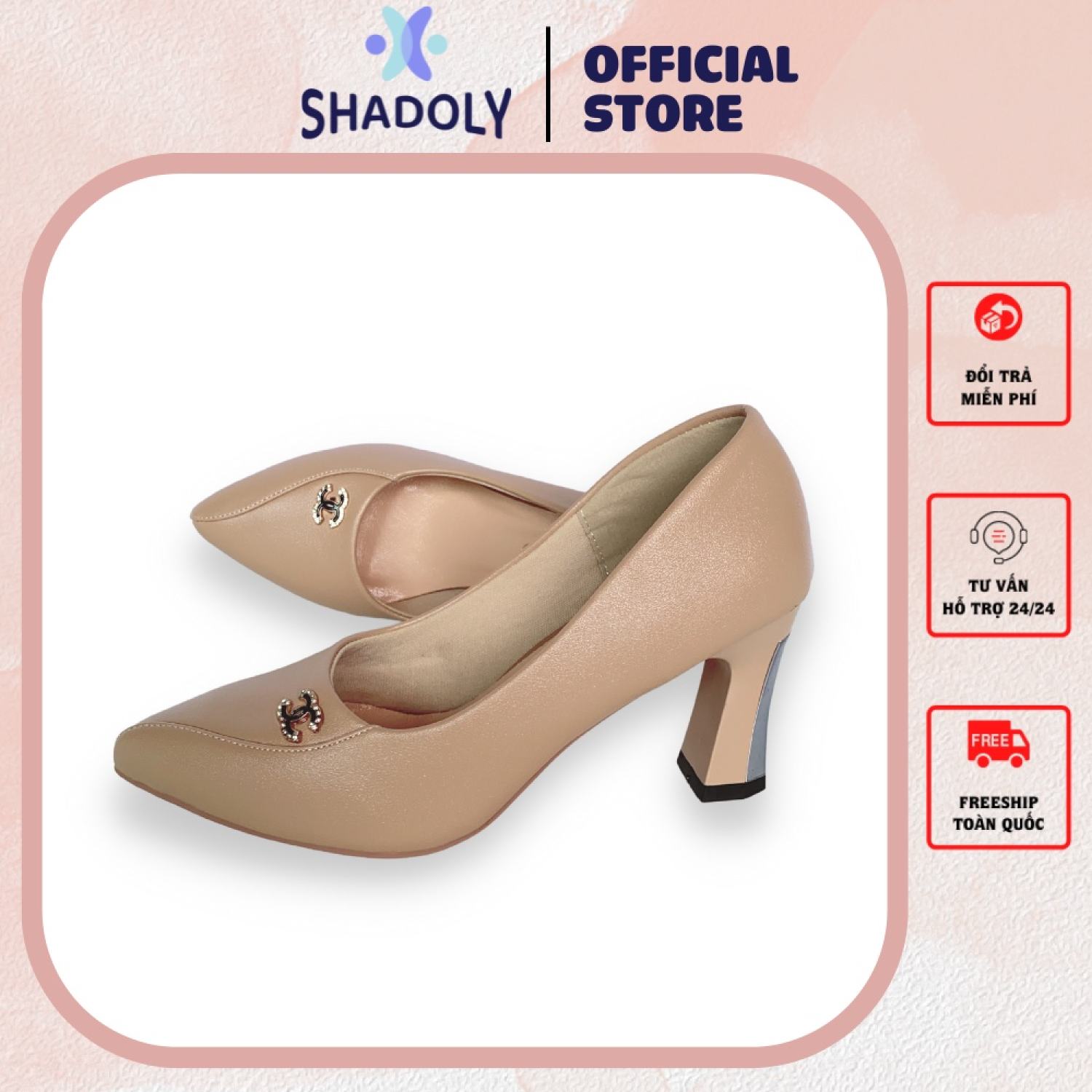 Giày cao gót nữ bít mũi SHADOLY mũi nhọn thời trang gót vuông basic cao 5-7cm KHD-KHN