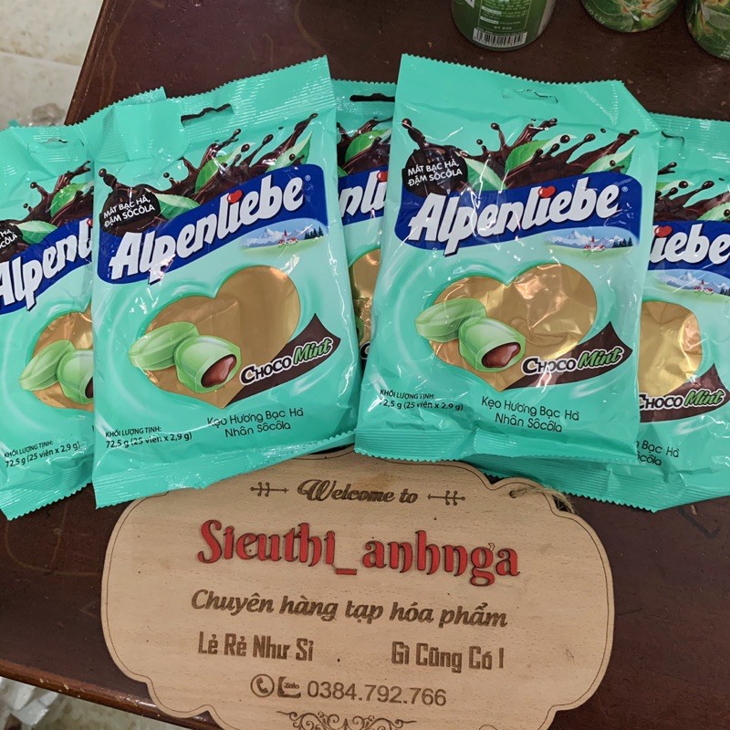 Kẹo Alpenliebe Bạc Hà Nhân Socola Gói 25 viên/1 thỏi