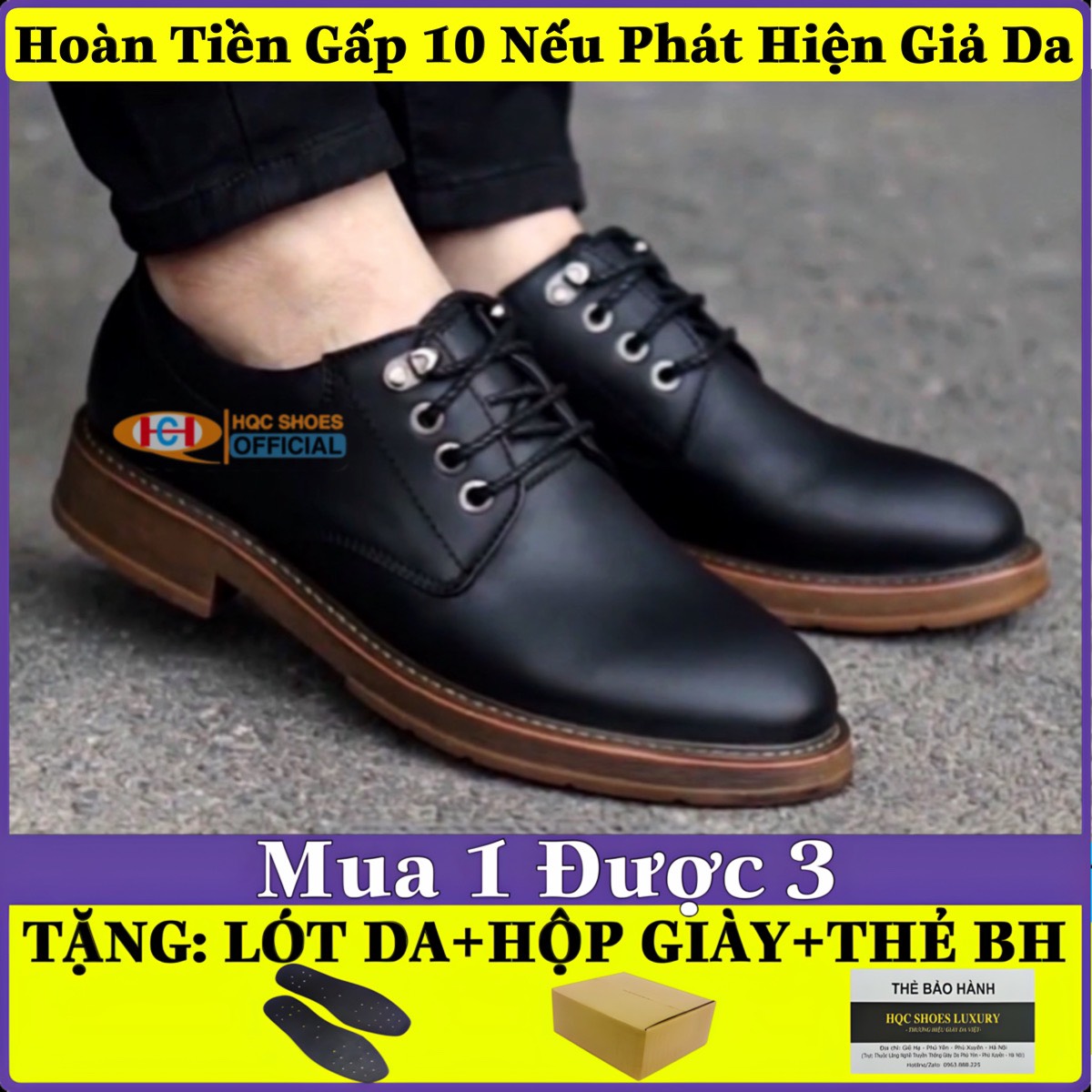 Giày da nam chất liệu da bò nguyên tấm HQC SHOES phong cách trẻ trung AQ003