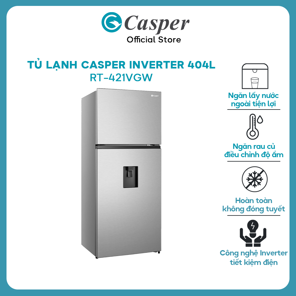 Tủ lạnh casper inverter 404 lít ngăn đông trên rt-421vgw