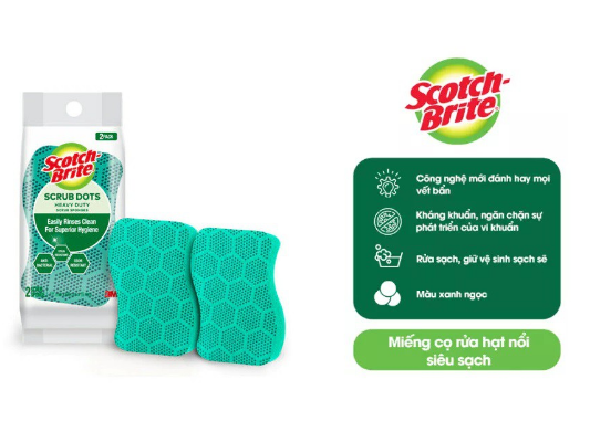 Scotch-brite™ miếng cọ rửa hạt mài nổi có mút siêu sạch