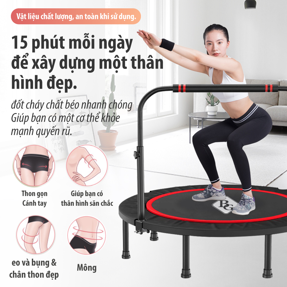 GYM19 - Sàn nhún lò xo cao cấp  Trampoline ĐỦ SIZE  dành cho mọi lứa tuổi có tay cầm ,  Thiết kế gấp lại gọn gàng và thật dễ dàng