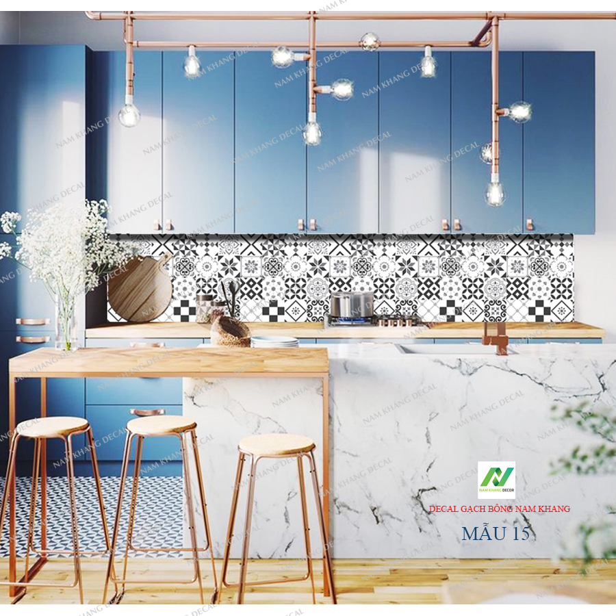 Decal gạch bông (decal nhựa 100% không phải decal giấy PP) Set 32 ô 15cm hoặc 18 ô 20cm - NK15 (60x120cm)