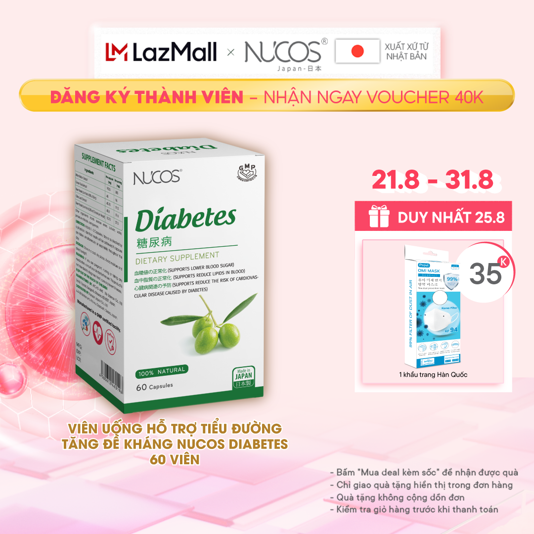Viên uống hỗ trợ tiểu đường tăng đề kháng Nucos Diabetes 60 viên