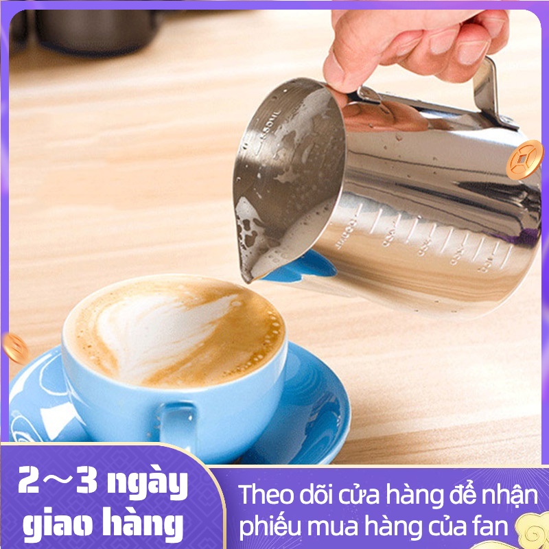 ⚡hàng sẵn có⚡350/600ml bình đánh bọt sữa bằng thép không gỉ, bình đựng sữa bình đựng kem phụ kiện thích hợp cho người pha chế, máy pha cà phê espresso
