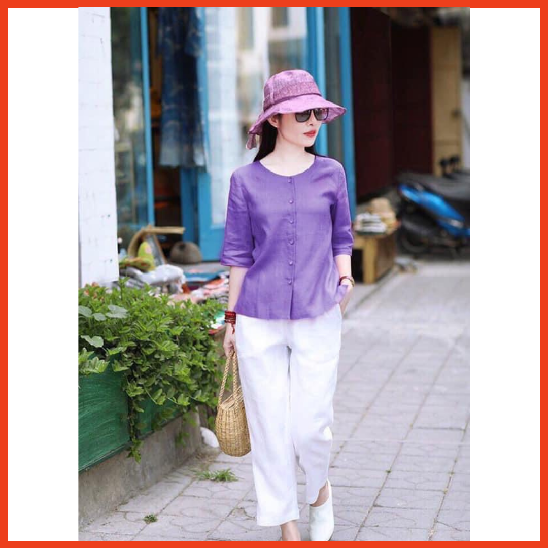 Đồ bộ nữ lửng trung niên set đồ linen áo kiểu nữ hàn quốc form rộng thoáng mát thấm hút mồ hôi