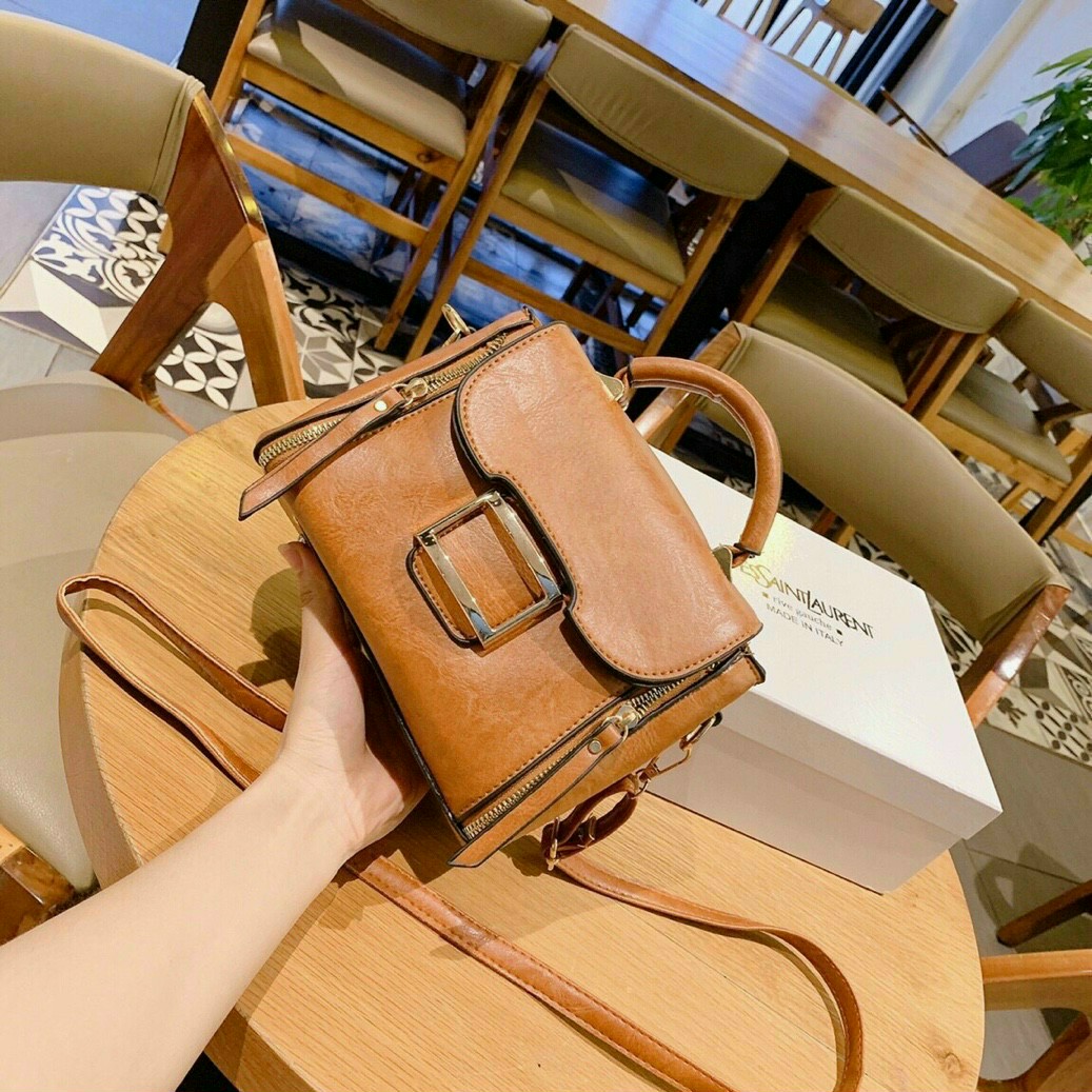 TÚI XÁCH NỮ ĐEO CHÉO  DA MỀM NHIỀU NGĂN QUAI VẢI TO BẢN CAO CÂP