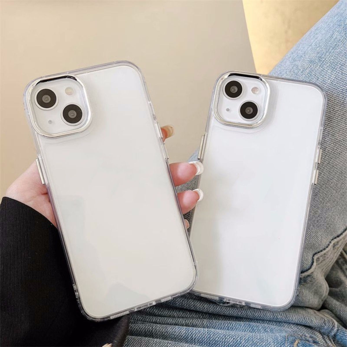 Ốp lưng iPhone Trong Suốt Camera Vuông Viền Xi Bạc