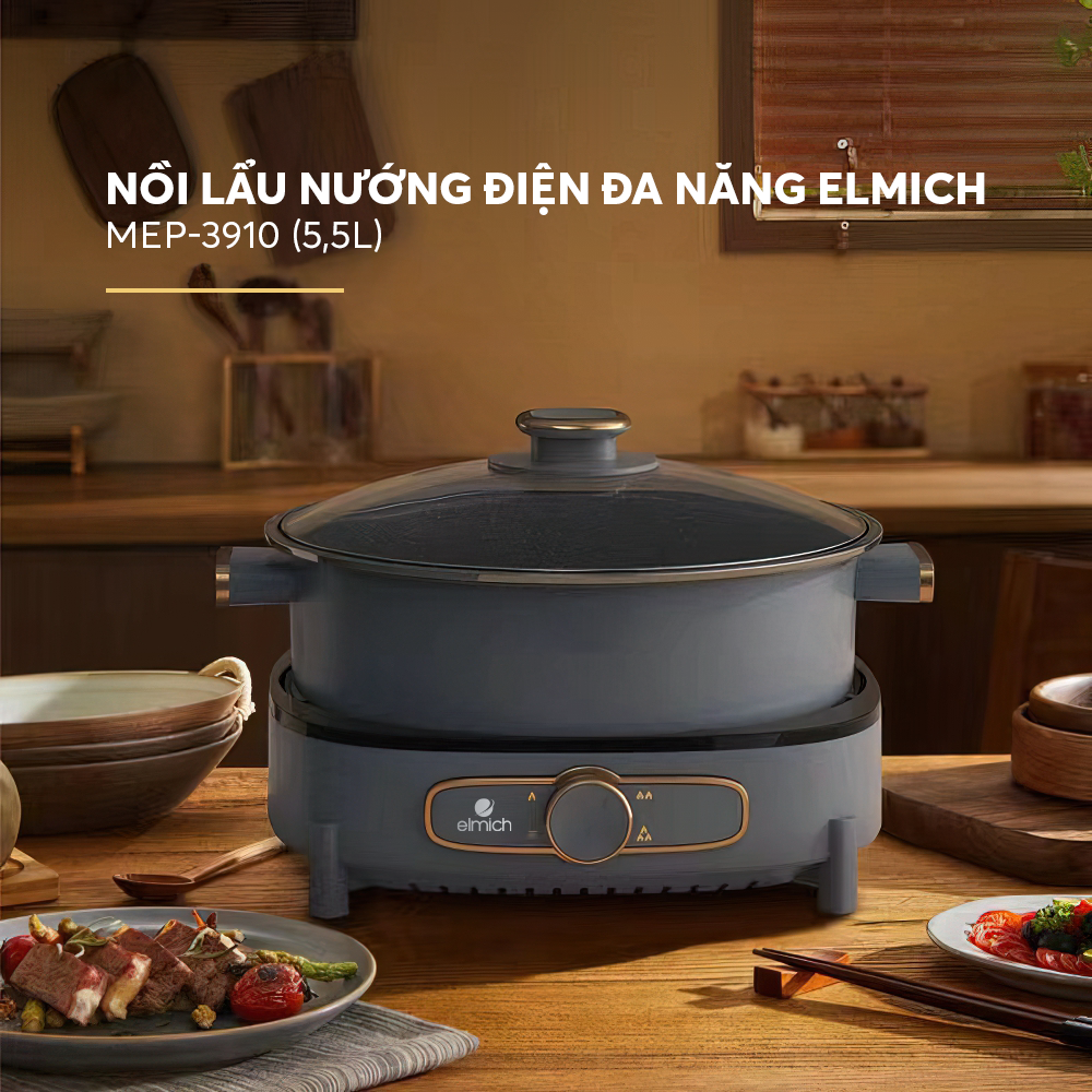 Nồi lẩu nướng điện đa năng elmich 5,5l mep-3910