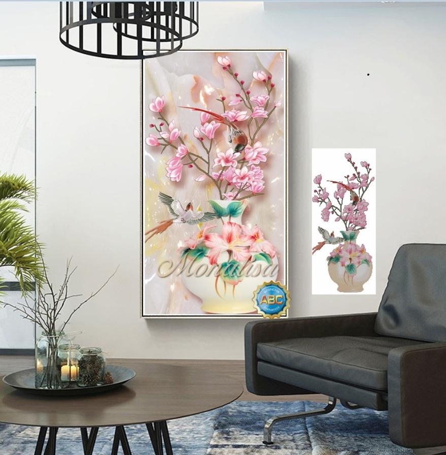 Tranh đính đá hoa lan khổ dọc 55x90cm
