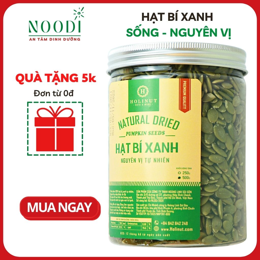 Hạt bí xanh đã tách vỏ Holitnut còn tươi để làm sữa- Nhân hạt bí xanh 500g ăn liền không có cholesterol lựa chọn khỏe mạnh hơn