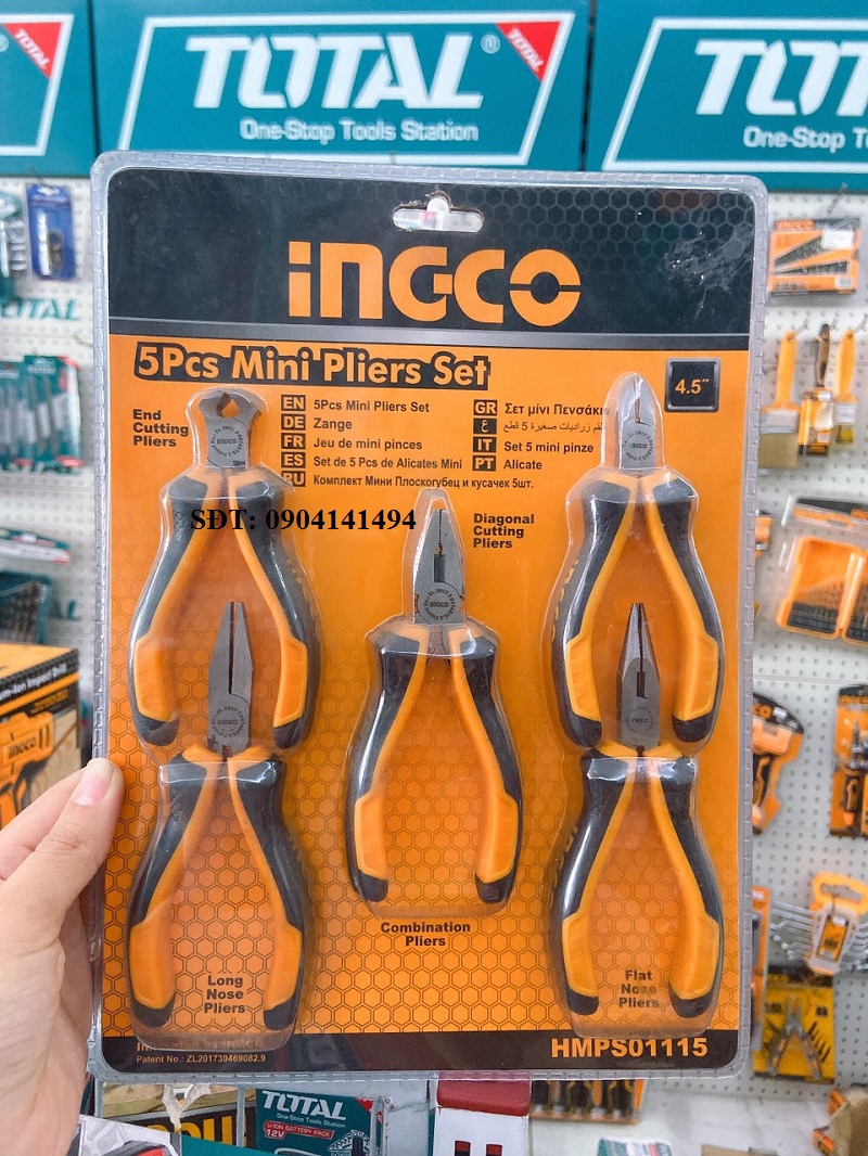 Bộ 5 kìm mini ingco hmps01115 | kìm mũi kim hỗ trợ cắt dây, kẹp đai ốc, cắt viền, kẹp dây uốn