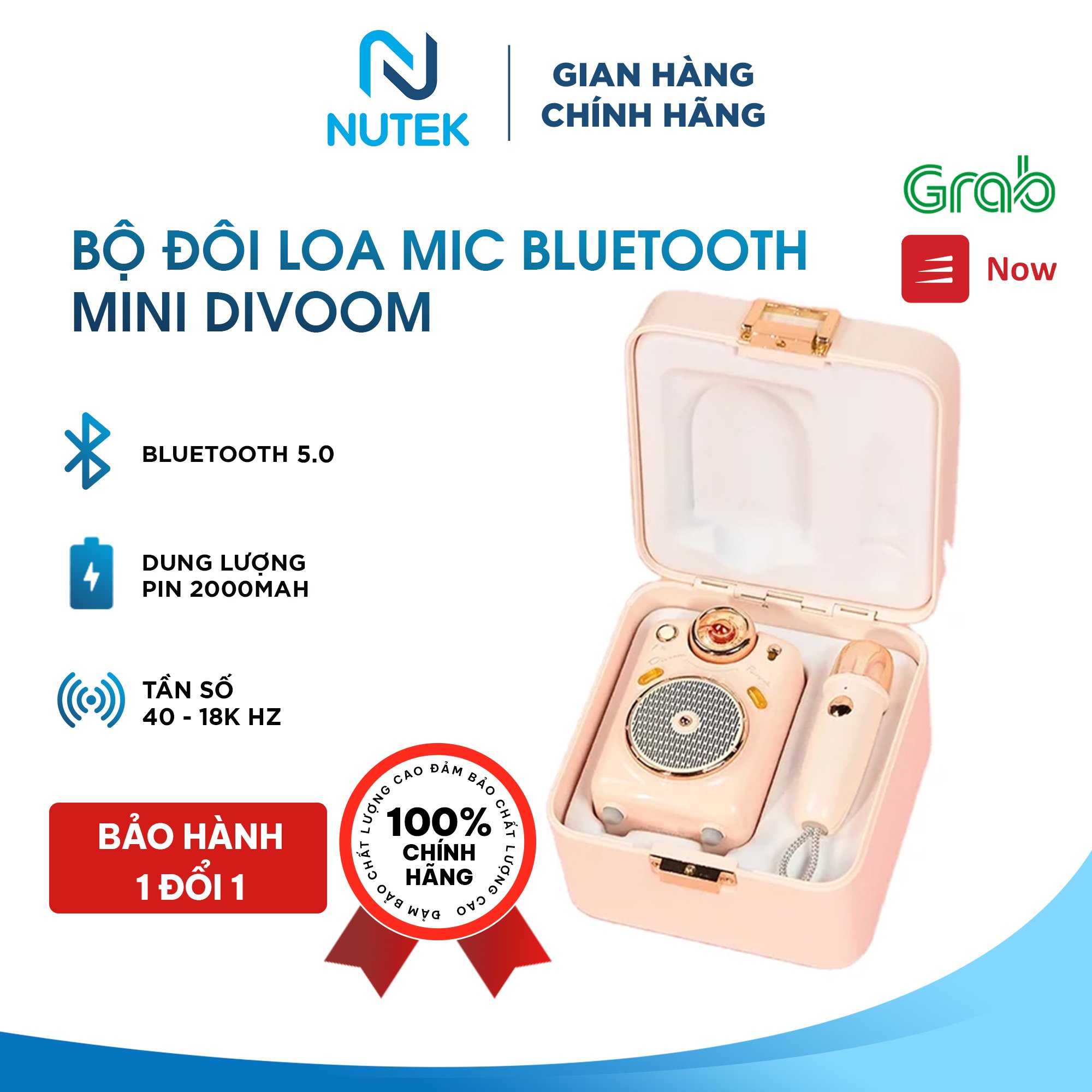 Bộ đôi loa mic đa năng bluetooth không dây mini kiêm hát phát nhạc liên tục lên đến 6h Fairy-Ok hát karaoke chính hãng Divoom DV01