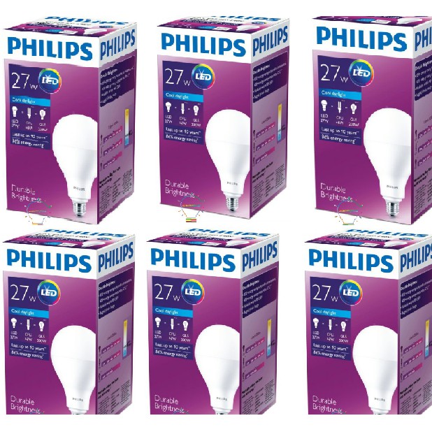 Combo 6 bóng đèn led bulb philips 27w e27 ánh sáng trắng 6500k 230v a110 apr hiệu suất cao quang thông 3000lm
