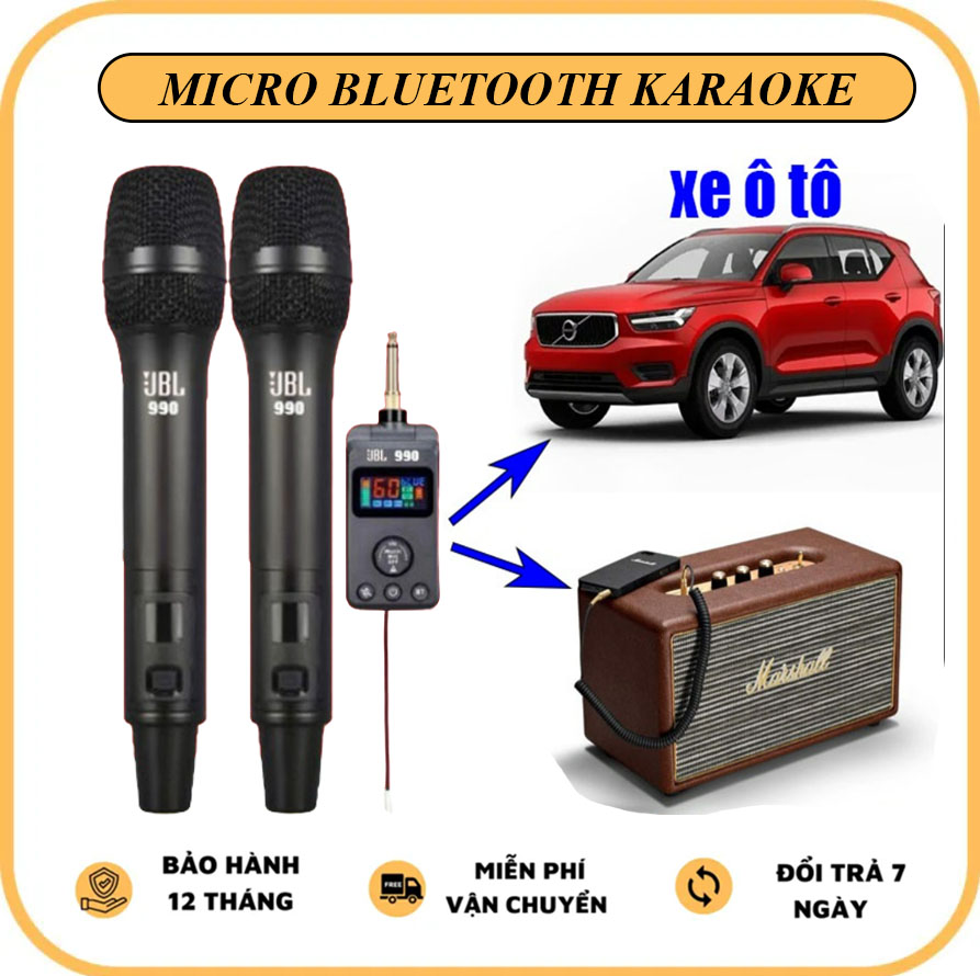 Micro Karaoke Bluetooth JBL 990 - Micro Không Dây Cao Cấp Chuyên Dùng Cho Loa Bluetooth, Micro Karaoke Cho Xe ÔTô Độ Nhạy Cao Âm Thanh Trong Trẻo Sóng UHF Chống Nhiễu, Chất Âm Sáng Bảo Hành 12 Tháng