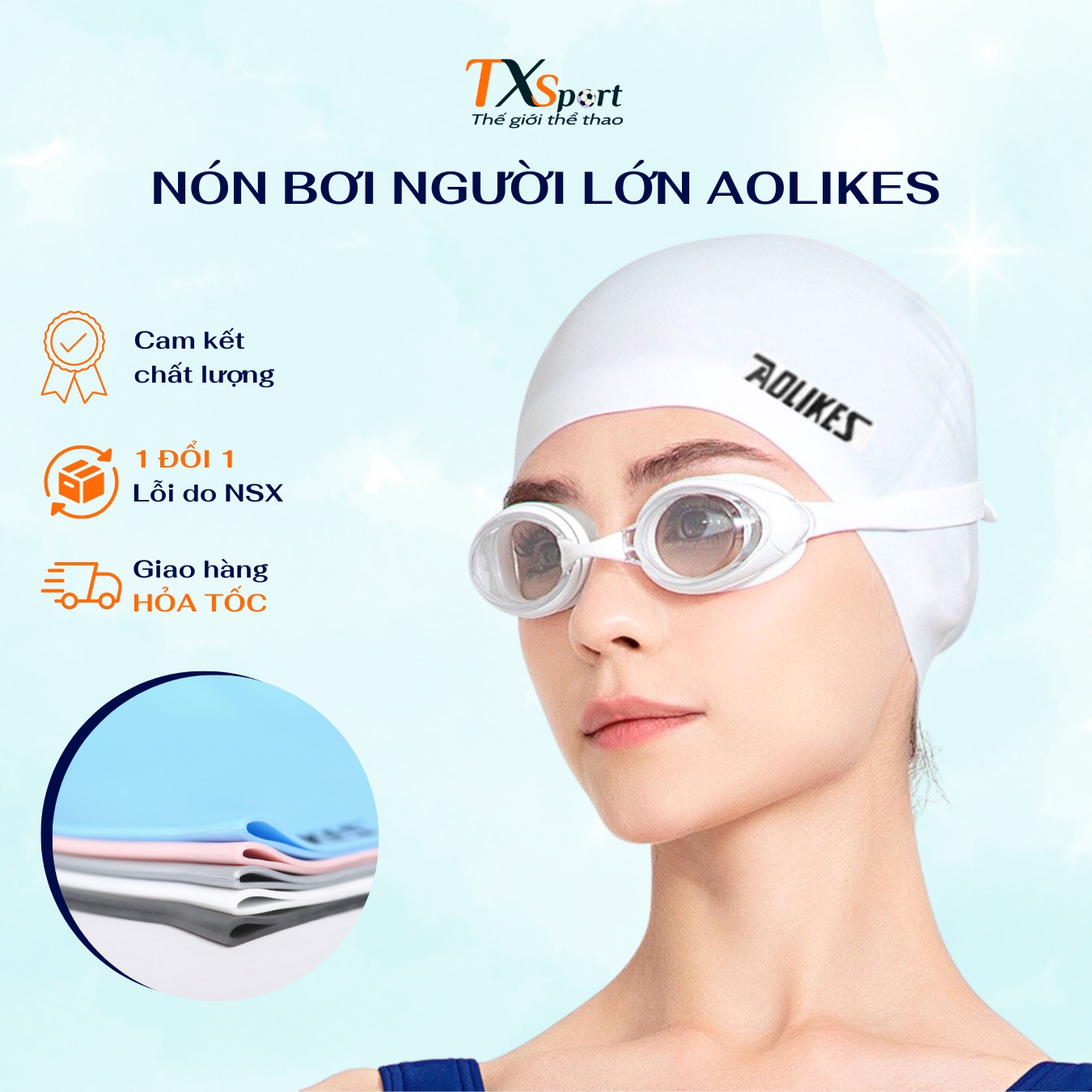 Mũ bơi nón bơi người lớn silicon chống thấm nước Aolikes co giãn 4 chiều cho cả nam nữ