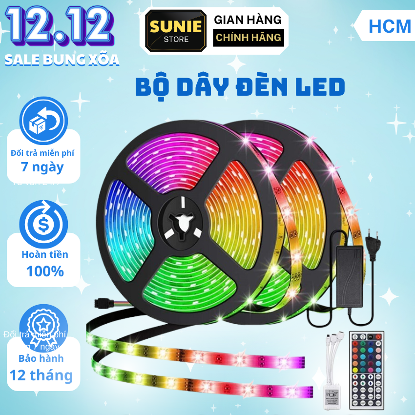 Bộ dây đèn led tikok rgb 5 mét , đèn led tikok 16 triệu màu có remote, dây đèn led trang trí phòng ngủ, trang trí nhà cửa ngày lễ tết, dây đèn led trang trí, đèn led 16 triệu màu