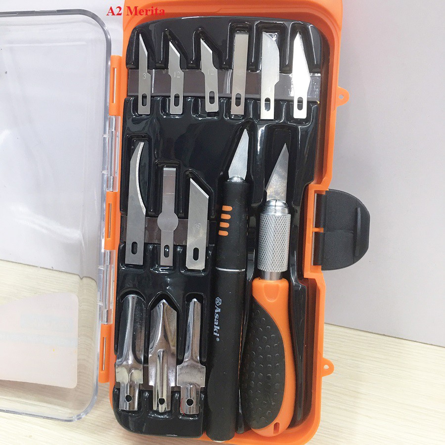 Bộ dụng cụ điêu khắc, chạm, trổ, tách, ghép cao cấp 14 chi tiết Asaki