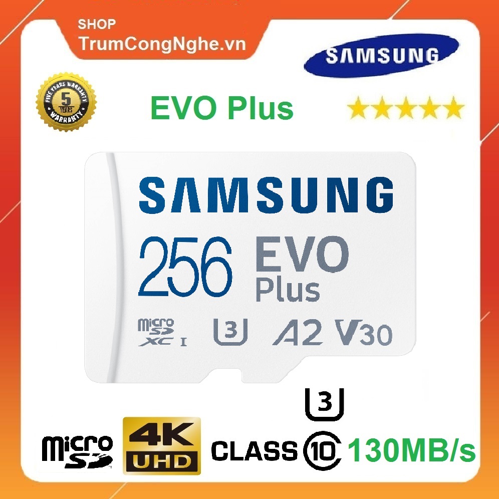 Thẻ nhớ microsd 256gb samsung evo plus class10 a2 u3 130 mb/s - tốc độ siêu nhanh